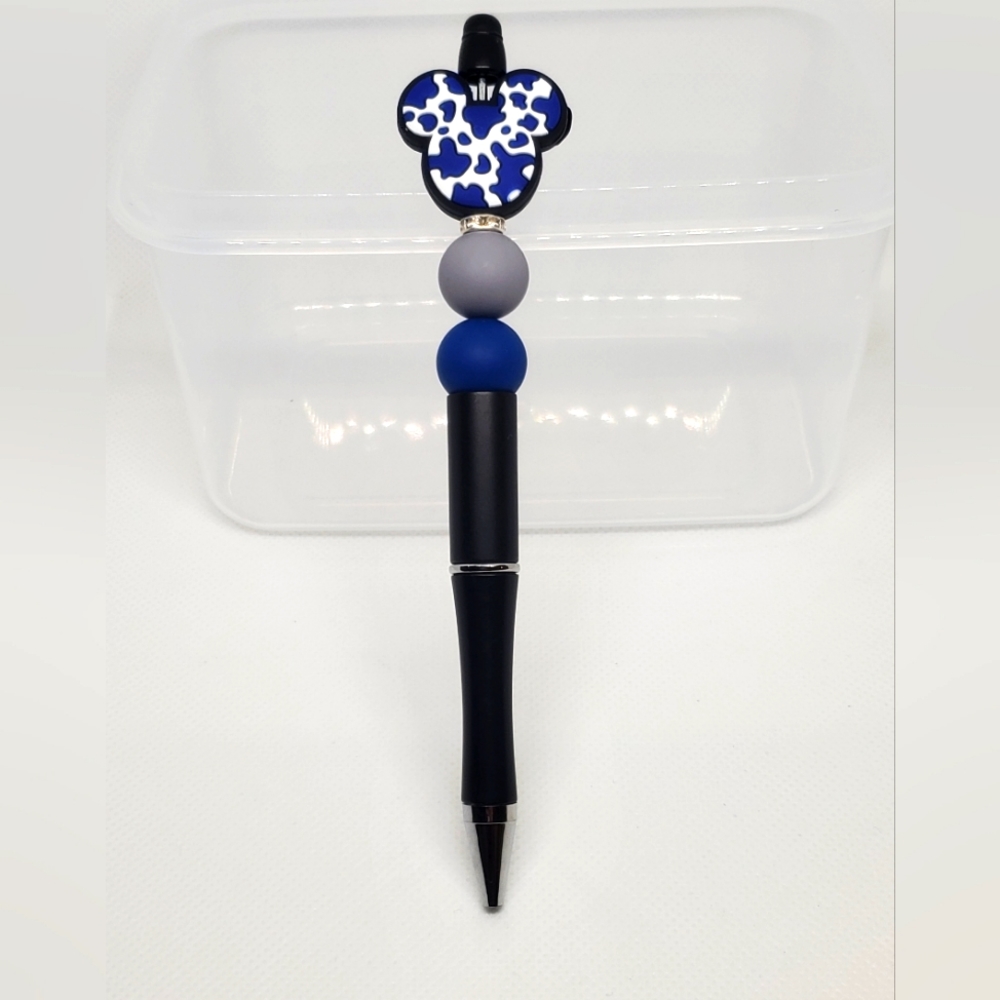 B2G1F Mickey Mouse Inspired Beaded Pen, Dark Blue and White